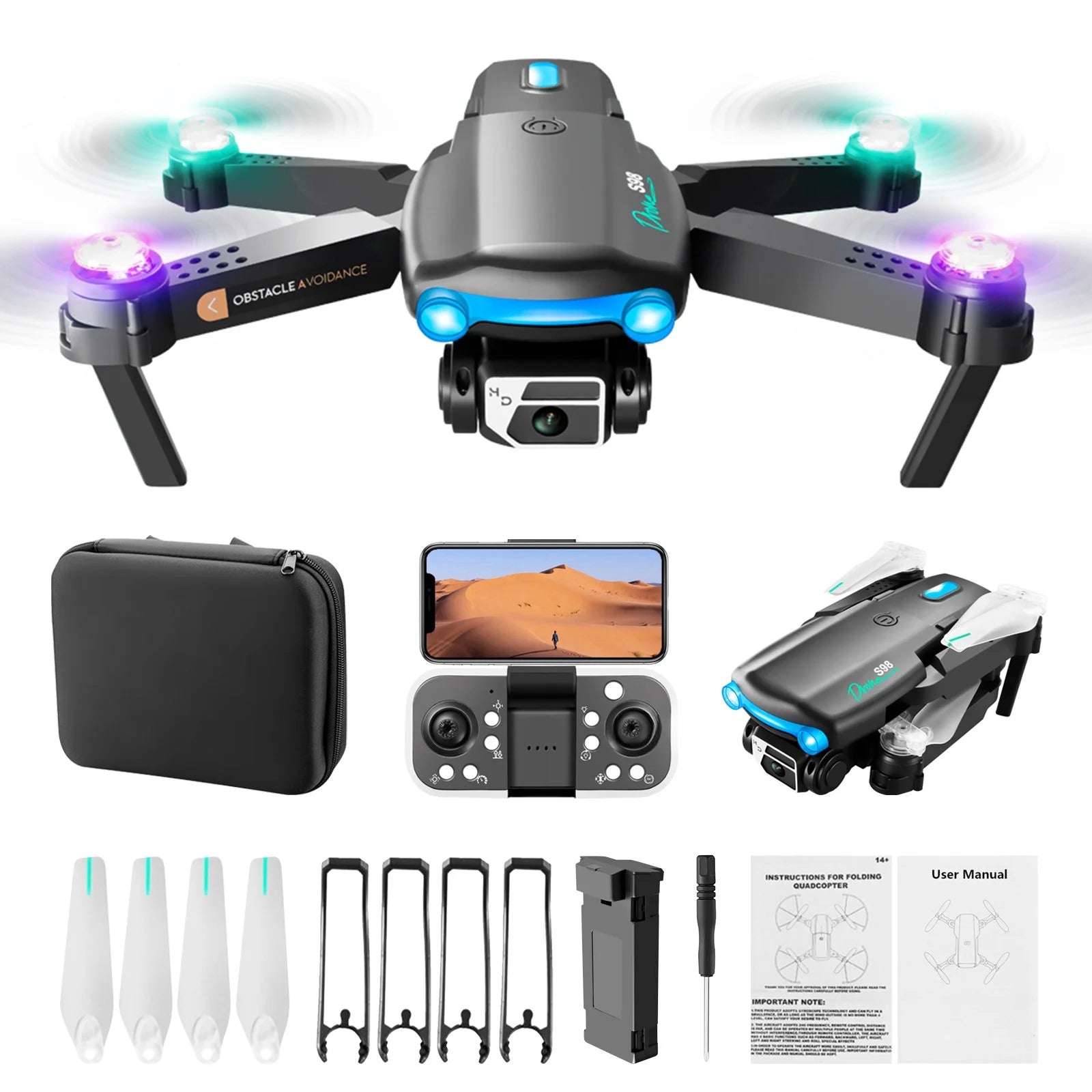 Mini Drone with Camera, 1080P HD FPV Foldable Drone with Carrying Bag, 3 Batteries, One Key Close, Altitude Hold, 3 Speeds, Toys Gifts for Kids, Adults, Beginner